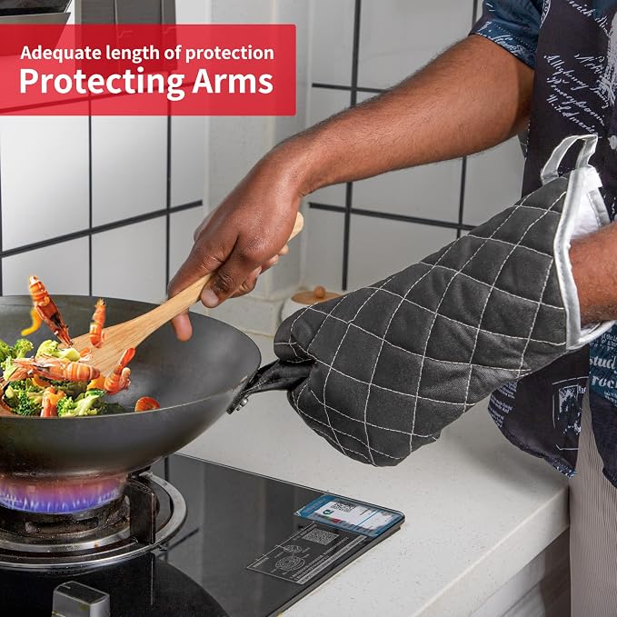 ARCLIBER Oven Mitts Heat Fire Resistant Oven Mitts 425 ° F, Quilted Terry Cloth - Image 4