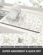 Rnivvi Dish Drying Mat for Kitchen Counter, 12 x 19" Cute Flower Theme Super - Image 3