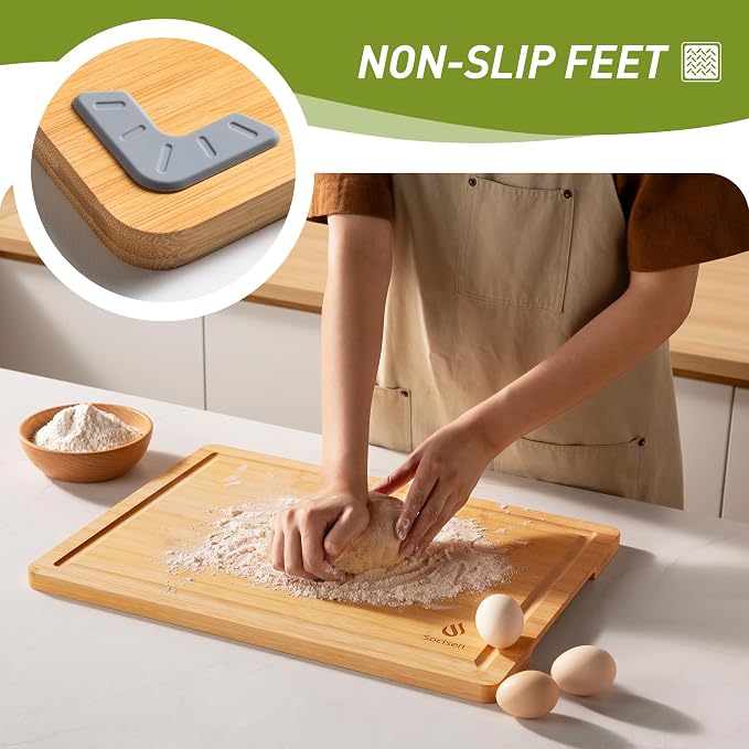 2 Piece Bamboo Cutting Board Set, Heavy Duty Wooden Boards - Image 3