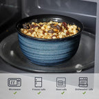 HASENSE Ceramic Cereal Bowls Set of 6, 20 Oz Navy Blue Stoneware Bowls - Image 5