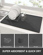 Rnivvi Dish Drying Mat for Kitchen Counter, XL 15 x 24" Super Absorbent Drainer - Image 3