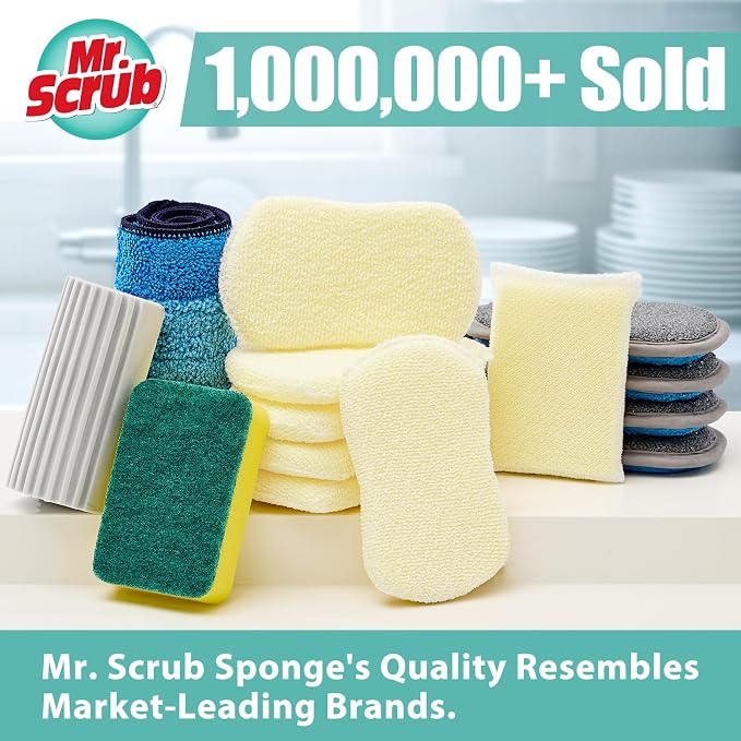 Mr. Scrub Kitchen Sponges, Dish Scrub Sponge 12 Pack Odor-Resistant, - Image 9