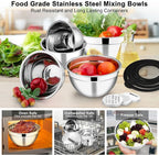 E-far Mixing Bowls Set of 5, Stainless Steel Salad Mixing Bowl - Image 7