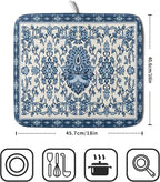 Blue Floral Dish Drying Mat for Kitchen Counter 16x18 Chinoiserie Flower Print - Image 2