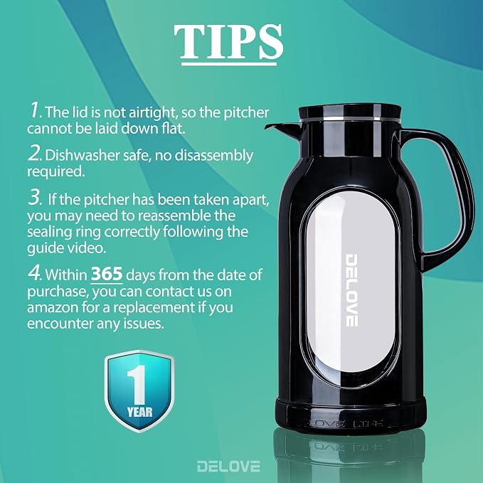 Delove 68 oz/2 Liter Glass Pitcher - Image 6