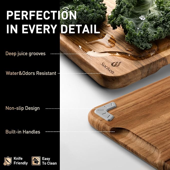 3 Pack Teak Wood Cutting Board Set - Image 4