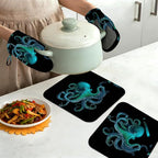 Oven Mitts and Pot Holders Green Octopus Silicone Kitchen Accessories Set of 4 - Image 7