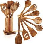 FJNATINH Wooden Spoons for Cooking, Wooden Kitchen Utensils Set for Nonstick by HOMEKITCHENTOOL