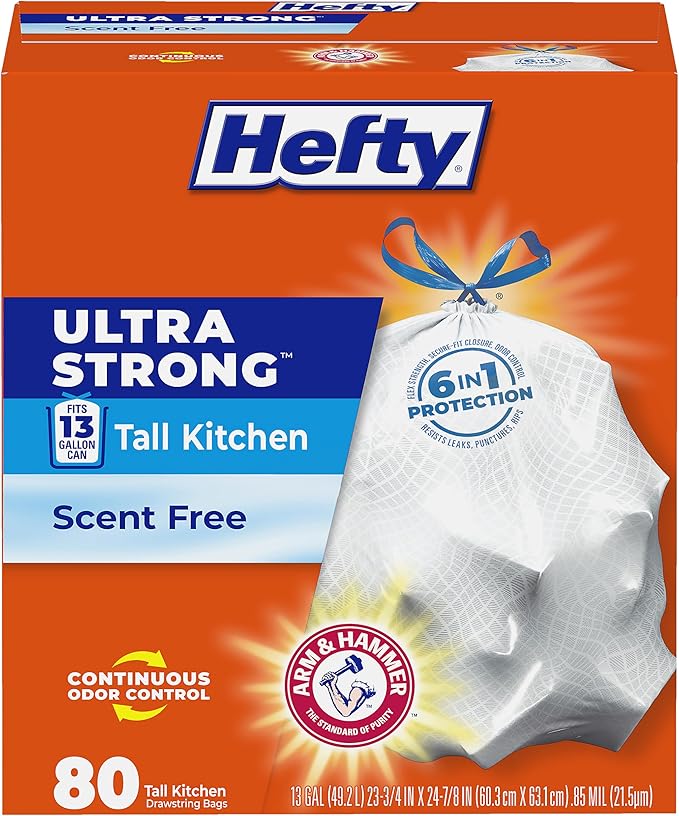 Hefty Ultra Strong 13 Gallon Trash Bags, Tall Kitchen Trash Bags 13 Gallon Size by Hefty