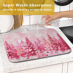 Pink Winter Dish Drying Mat Forest Washable Drying Matt Kitchen Counter - Image 7