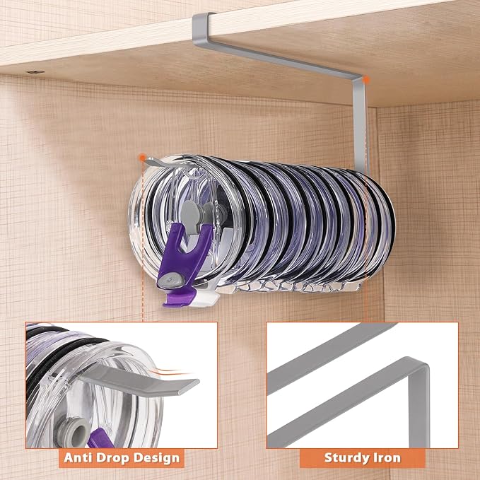 2 Pack Tumbler Lid Organizer, Horizontal Tumbler Lid Storage Hook to Hold Up 20 - Image 4