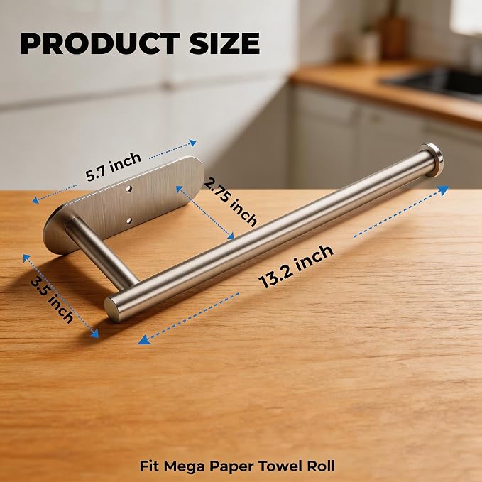 CUXIXA Paper Towel Holder Under Cabinet 2 Pack, Stainless Steel Paper Towel - Image 2