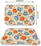 Fall Dish Drying Mat 18x24 Inch Burnt Orange Blue Green Pumpkin Leaves Drying - Image 2