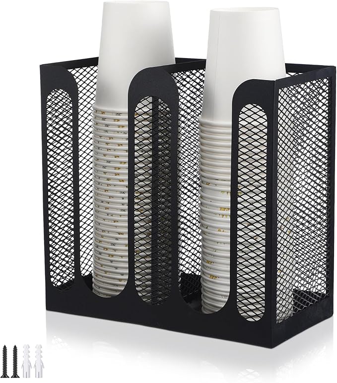 Maxcheck Metal Mesh Cup and Lid Holder Coffee Paper Cup Dispenser Lid Holder by Maxcheck