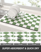Rnivvi Dish Drying Mat for Kitchen Counter, 12 x 19" Cute Checkered Absorbent - Image 3