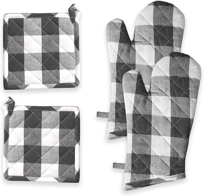 Oven Mitt & Pot Holder Buffalo Plaid Check 100% Cotton Heat Resistant Oven by SoftopiaCotton