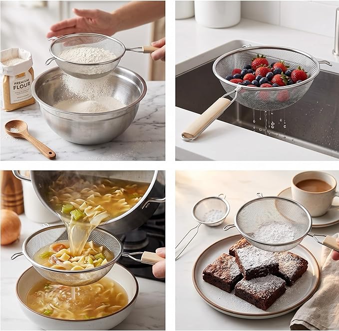 Huji 8-Inch Stainless Steel Double Mesh Food Strainer Colander - Image 5
