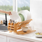 Bamboo Dish Drying Rack with Utensil Holder, 3 Tier Collapsible Dish Rack - Image 5