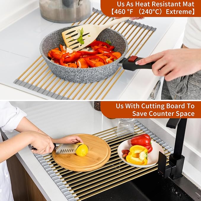 Extra Large Golden Roll-UP Dish Drying Rack-Stainless Steel Dish Drainer Over - Image 4