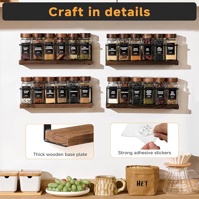 4-Tier Wall Mount Spice Rack Organizer- Screw/Adhesive Mount, 11.6”L x 2.4”W x - Image 4