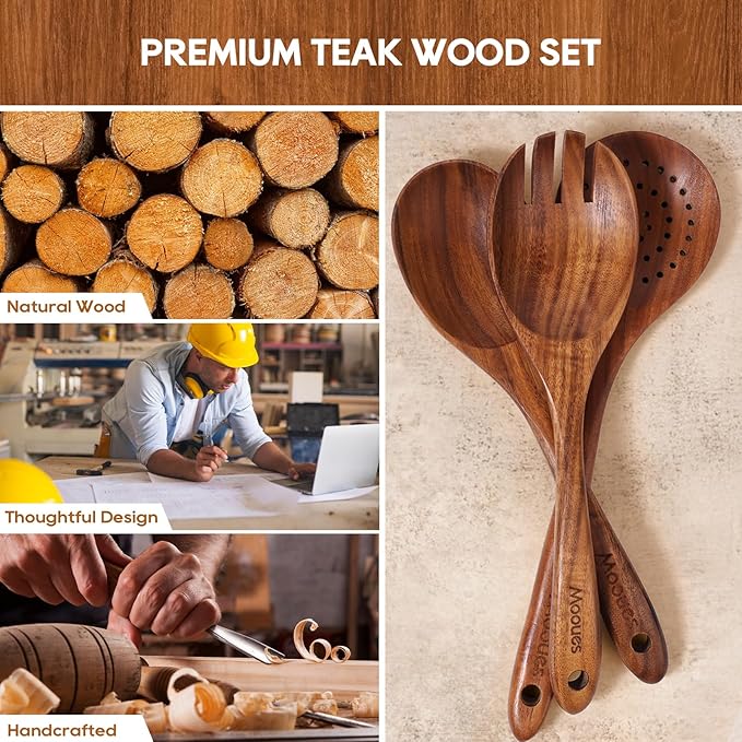 Wooden Spoons for Cooking, Comfortable Grip, Heat Resistant Kitchen Utensils - Image 4
