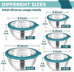 TeamFar Mixing Bowls Set, 4.5/3/1.5/1/0.7 QT Stainless Steel Nesting Salad Bowls - Image 2