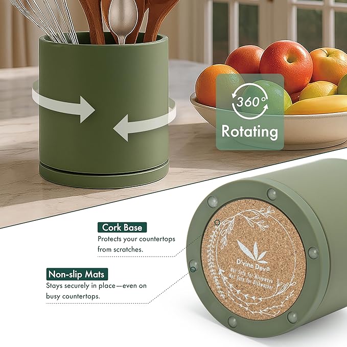 D'vine Dev 360° Rotating Utensil Holder – 7.2" Kitchen Utensil Crock - Image 4