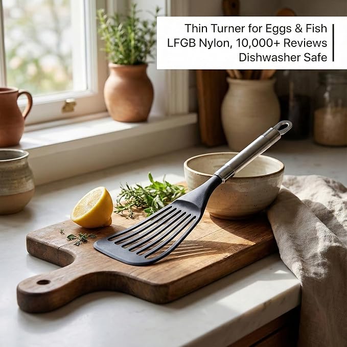 KSENDALO LFGB Certified Nylon Fish Spatula, Slotted Egg Turner - Image 3