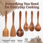 PriorityChef Wooden Spoons for Cooking, Premium 6pc Teak Wood Utensil Set - Image 4