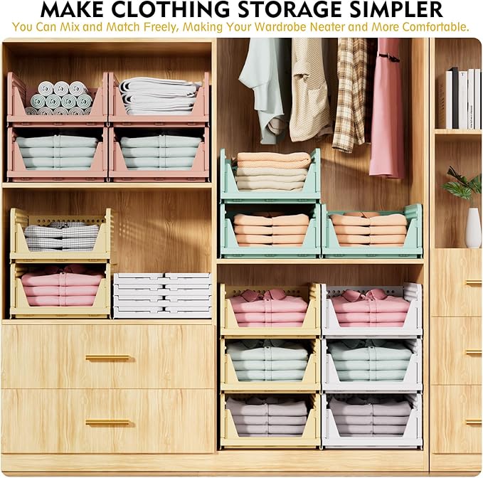 SNSLXH 8 Pack Stackable Closet Storage Bins, Space-Saving Wardrobe Organizer - Image 3