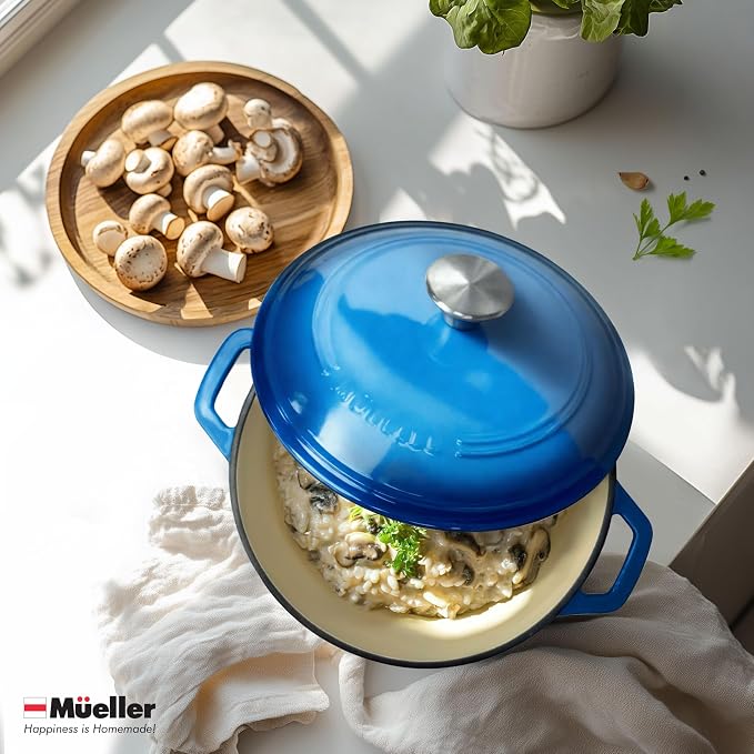 MUELLER HOME 4.5 QT Enameled Cast Iron Dutch Oven, Heavy-Duty Casserole Dish - Image 7