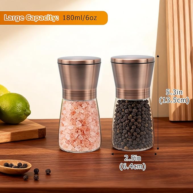 R DRURLCD Short Copper Salt and Pepper Grinder Set of 2, Manual Adjustable - Image 3