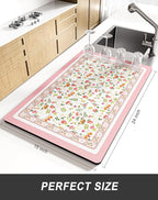 Rnivvi Dish Drying Mat for Kitchen Counter, XL 15 x 24" Cute Flower Theme - Image 2