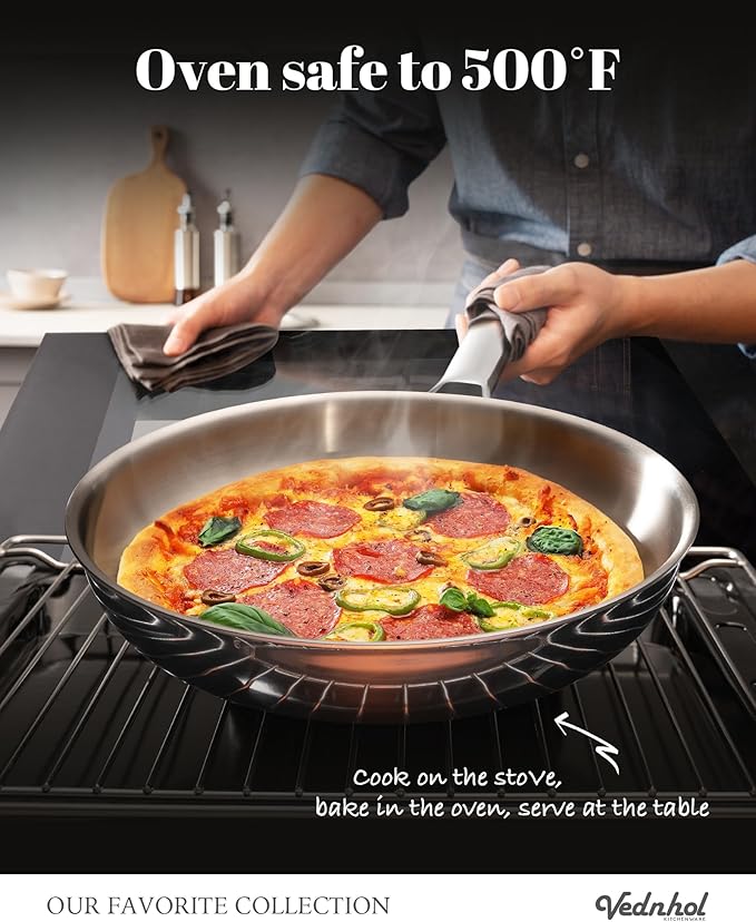 Stainless Steel Pan with Lid, 12 Inch Stainless Steel Frying Pan, Tri-Ply - Image 5