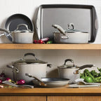 Rachael Ray Brights Nonstick Cookware Pots and Pans Set, 14 Piece, Sea Salt Gray - Image 2