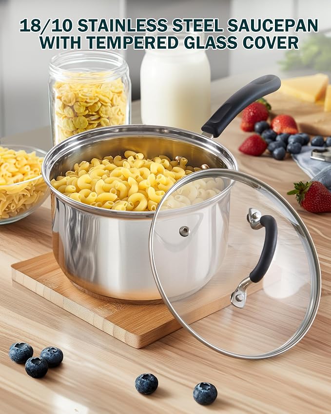 Cook N Home 2 Quart Stainless Steel Saucepan Set - Image 5