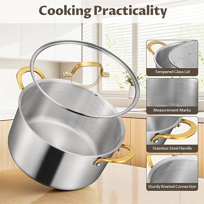 BEZIA 12 Quart 3-Ply Stainless Steel Stockpot, Soup Pot - Image 4