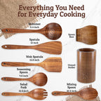 PriorityChef Wooden Spoons for Cooking, Premium 6pc Teak Wood Utensil Set - Image 3