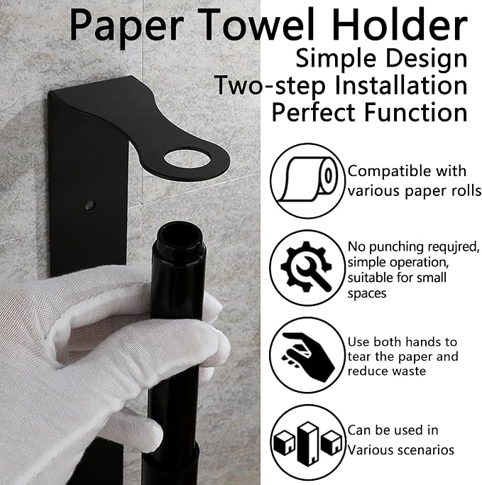 Paper Towel Holder, Self-Adhesive Kitchen Roll Rack, Heavy-Duty Organization - Image 3