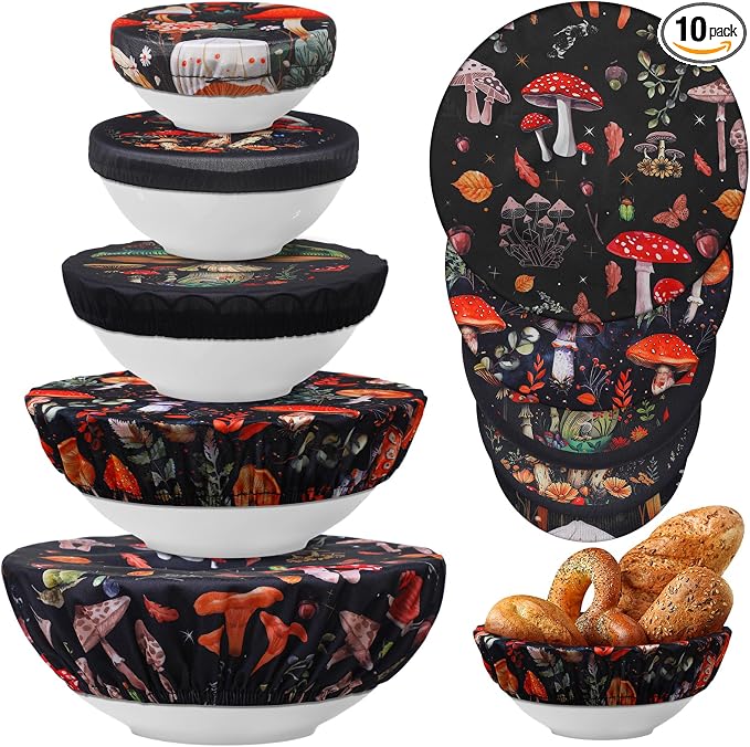 Patelai 10 Pcs Bowl Covers Reusable in 5 Size Stretch Cloth Fabric Elastic Food by Patelai
