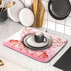 Small Holiday Dish Drying Mat Pink Love Bird Absorbent Coffee Bar Mat - Image 5