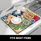 Rnivvi Dish Drying Mat for Kitchen Counter, 16 x 18" Cute Flower Theme - Image 3