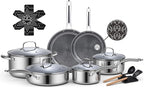 Ammeloo 17 Pcs Nonstick Stainless Steel Cookware Set, Hybrid Stainless Steel by Unknown