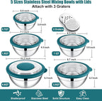 E-far Mixing Bowls Set of 5, Stainless Steel Salad Mixing Bowl - Image 5
