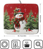 Christmas Dish Drying Mat for Kitchen Counter Snowman Green Christmas Tree - Image 2