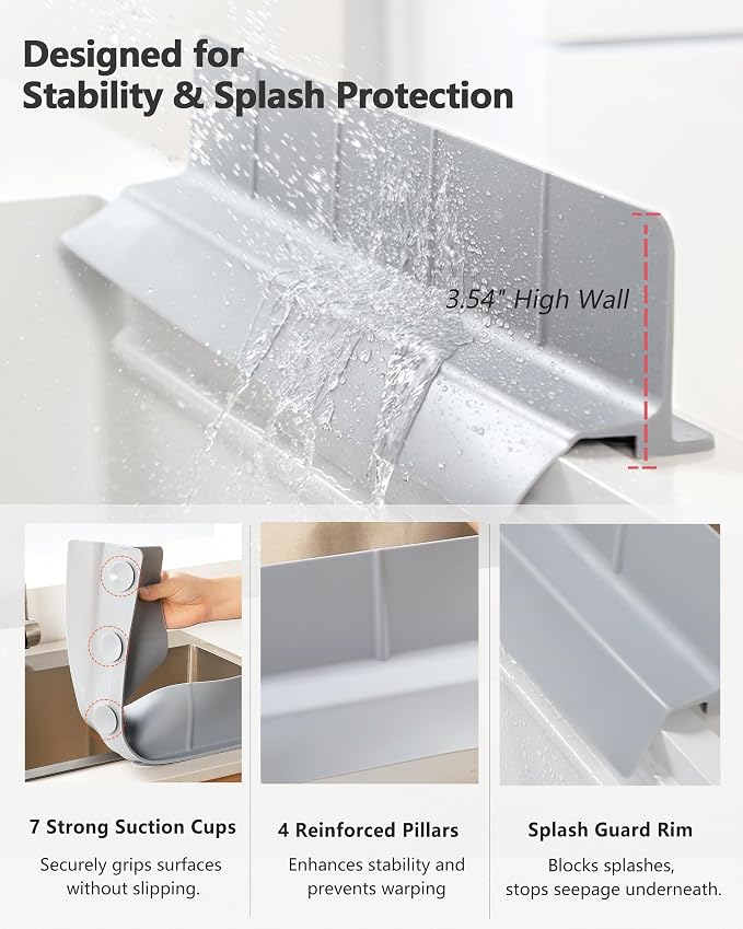 Kitchen Sink Splash Guard 30" 23" 18" Self-Draining Silicone Water Guard - Image 3