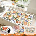 LOKHOM Scalloped Floral Dish Drying Mat, Cuttable Hide Stain Non-slip Drying Mat - Image 2
