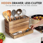 Acacia Wood Kitchen Utensil Holder - Image 2