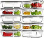 HOMBERKING 10 Pack 24oz Glass Meal Prep Containers 2 Compartment, Glass Food by HOMBERKING