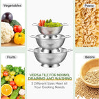 Bokon 3 Pcs Stainless Steel Colander Set Colander Bowl and Sieves 1/3/5 Quart - Image 7